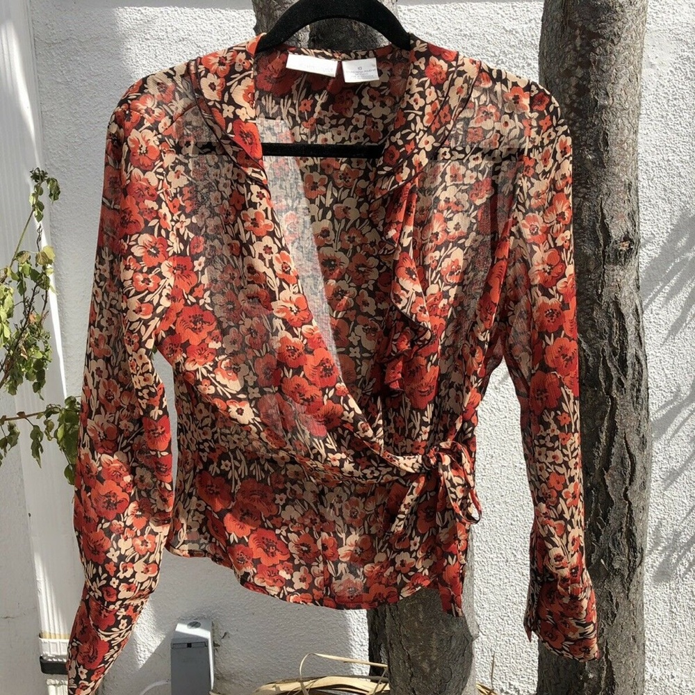 Vintage Worthington Orange Ruffle Tie Blouse